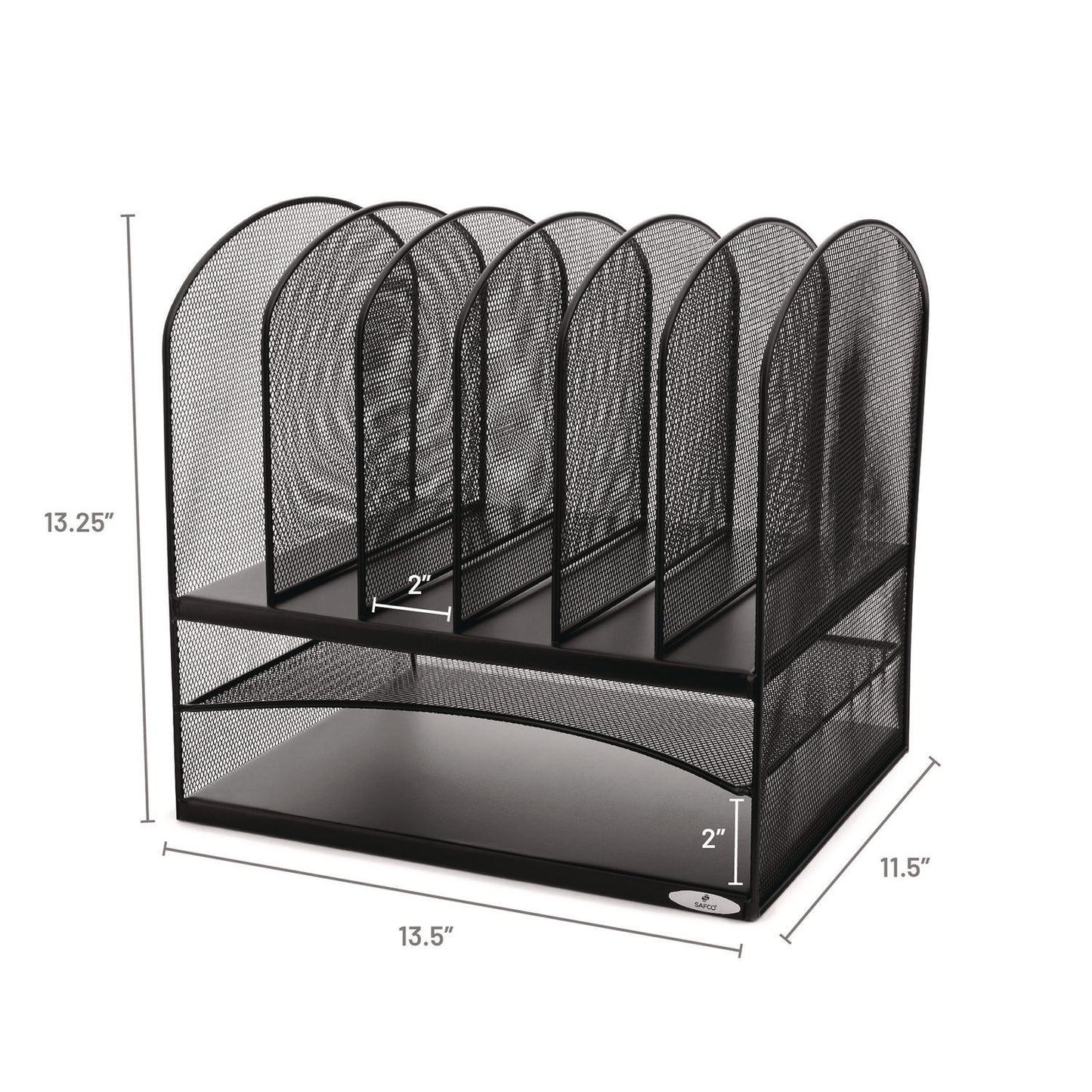 Safco Onyx Mesh Desk Organizer with Two Horizontal and Six Upright Sections, Letter Size Files, 13.25" x 11.5" x 13", Black (3255BL)