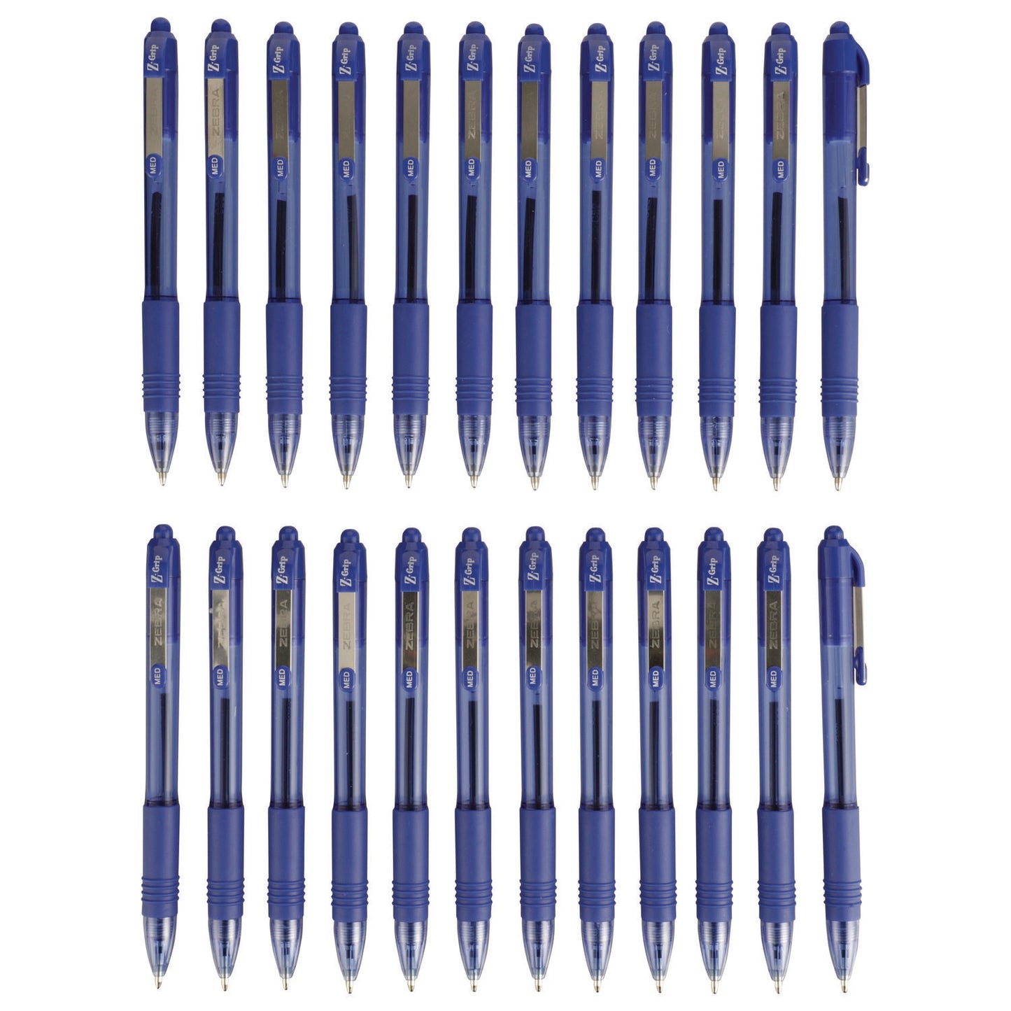 Zebra Z-Grip Ballpoint Pen, Retractable, Medium 1 mm, Blue Ink, Translucent Blue/Blue Barrel, 24/Pack (12225)