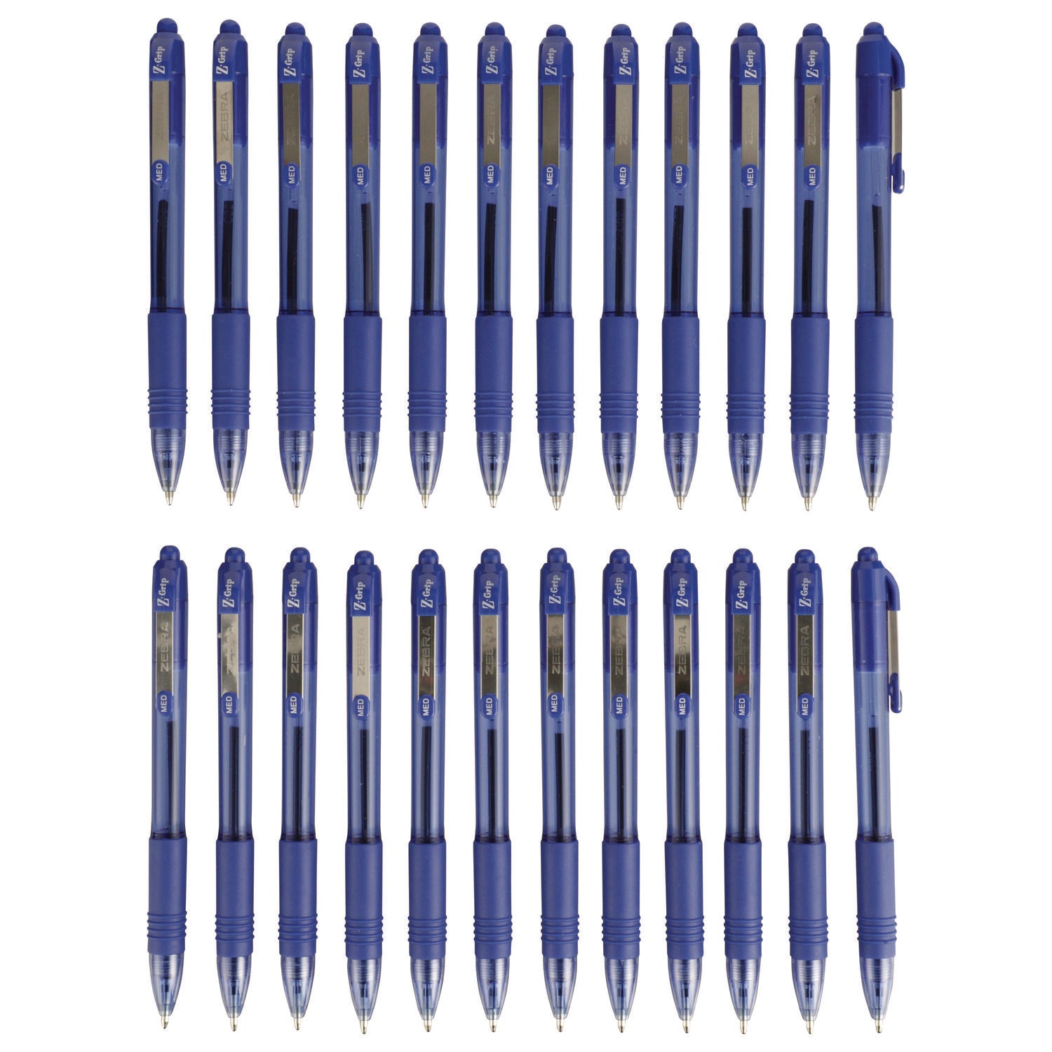 Zebra Z-Grip Ballpoint Pen, Retractable, Medium 1 mm, Blue Ink, Translucent Blue/Blue Barrel, 24/Pack (12225)