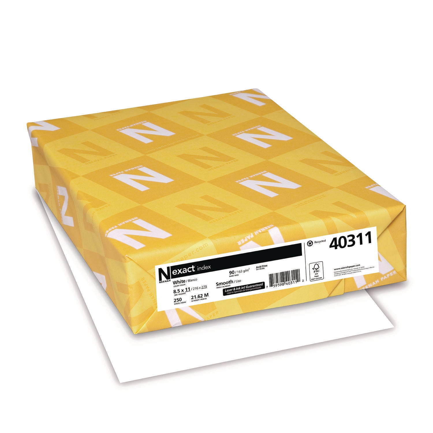 Neenah Paper Exact Index Card Stock, 94 Bright, 90 lb Index Weight, 8.5 x 11, White, 250/Pack (40311)