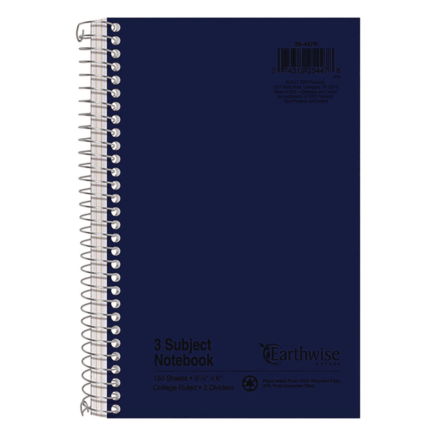 Earthwise by Oxford Recycled Small Notebooks, 3-Subject, Medium/College Rule, Randomly Assorted Covers, (150) 9.5 x 6 Sheets (25447)