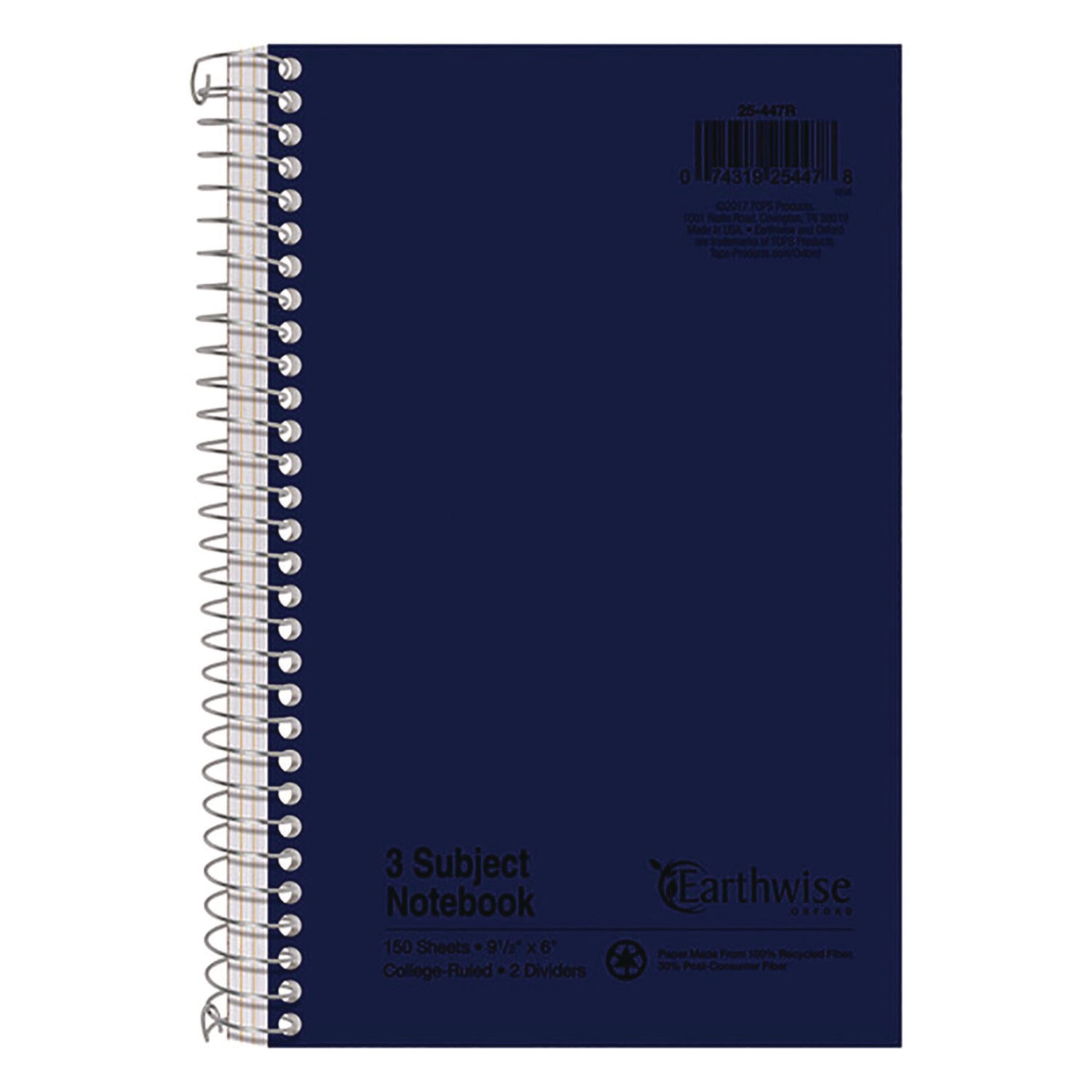 Earthwise by Oxford Recycled Small Notebooks, 3-Subject, Medium/College Rule, Randomly Assorted Covers, (150) 9.5 x 6 Sheets (25447)