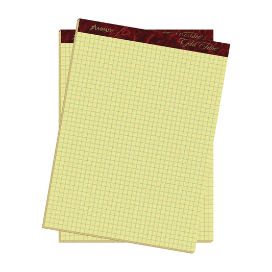 Ampad Gold Fibre Canary Quadrille Pads, Stapled with Perforated Sheets, Quadrille Rule (4 sq/in), 50 Canary 8.5 x 11.75 Sheets (22143)