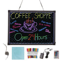 Alpine LED Illuminated Hanging Message Writing Board, 19.7" x 27.6", Black Surface, Black Aluminum Frame (ALP49503)