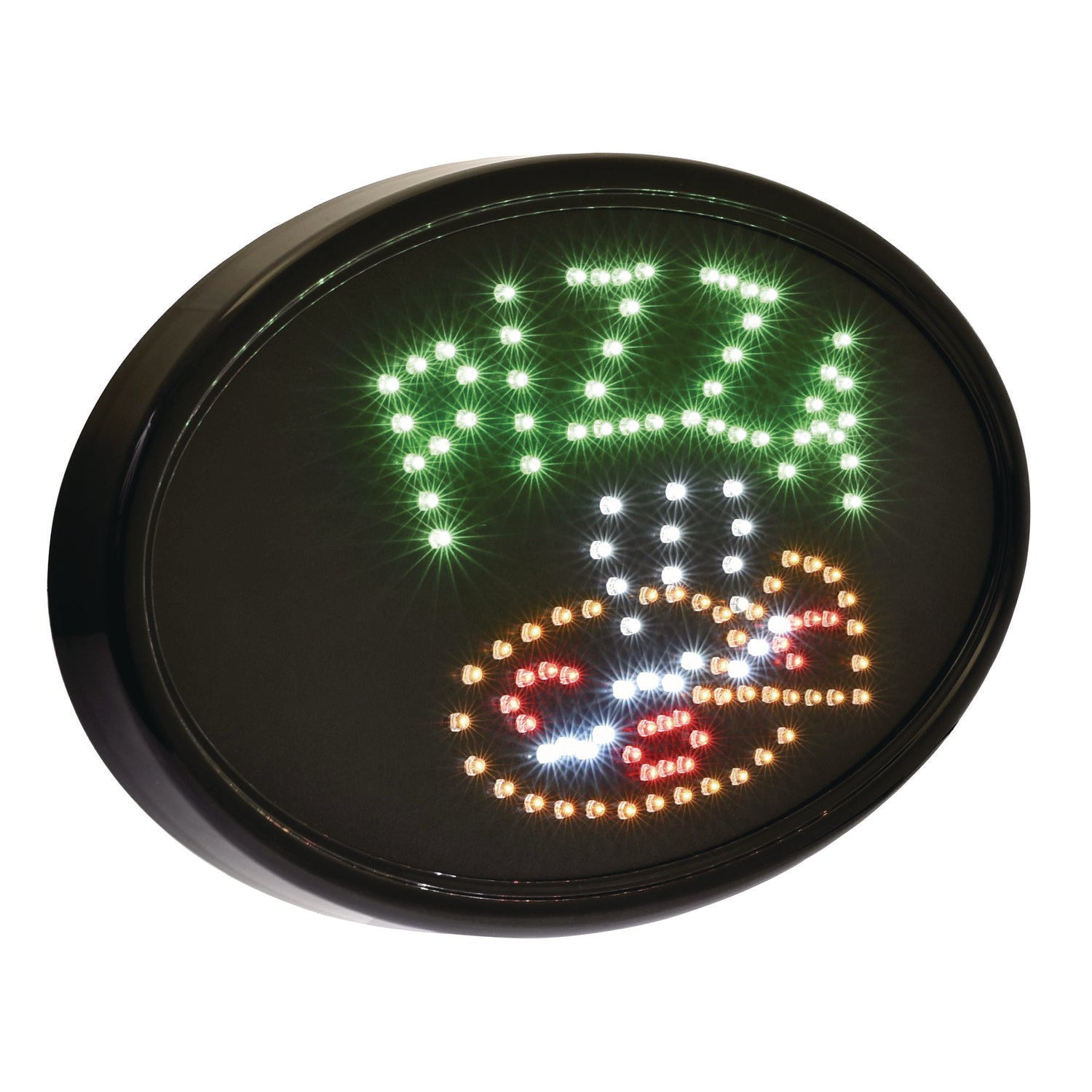 Alpine LED Oval Pizza Sign, 23 x 14, Black Frame, Green/Orange/Red/White Graphics (ALP49707)