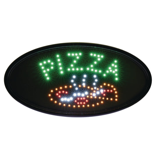 Alpine LED Oval Pizza Sign, 23 x 14, Black Frame, Green/Orange/Red/White Graphics (ALP49707)