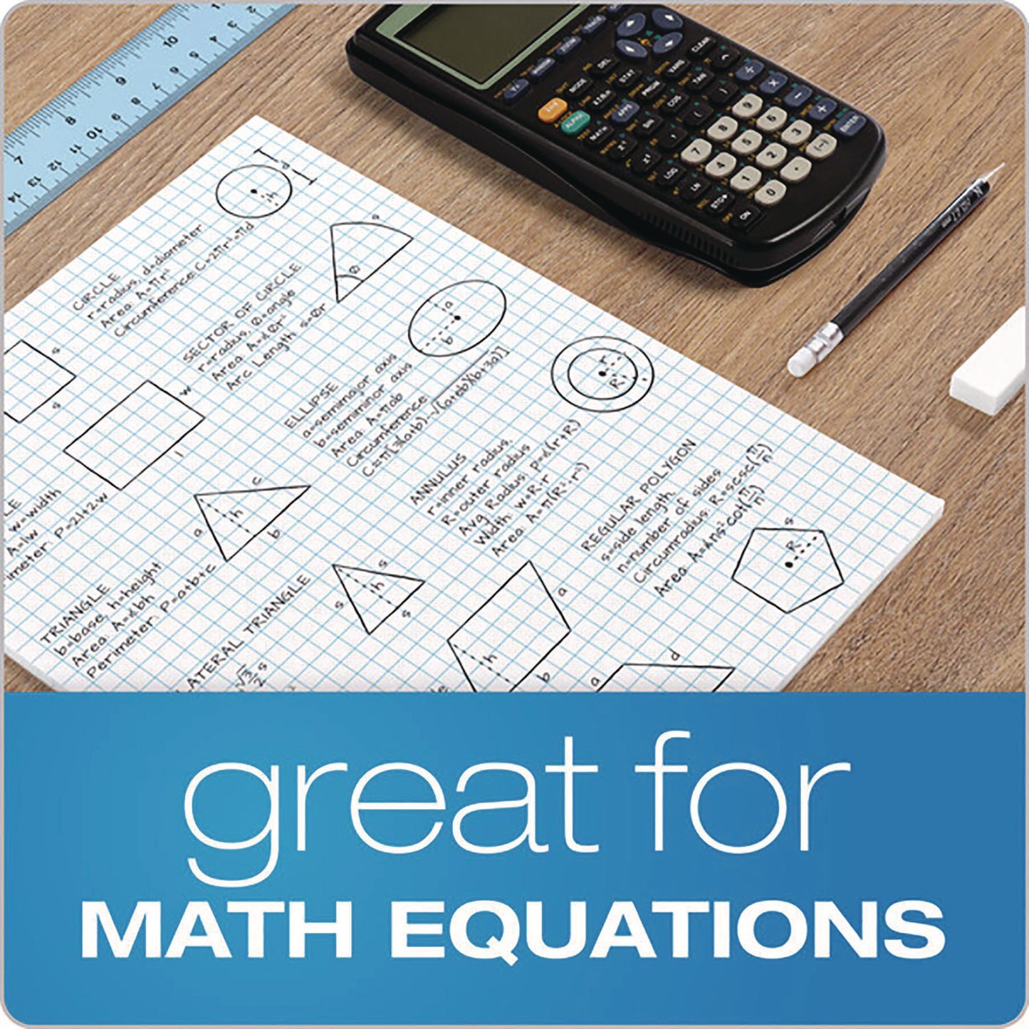 Ampad Quadrille Pads, Quadrille Rule (4 sq/in), 50 White (Standard 15 lb Bond) 8.5 x 11 Sheets (22030C)