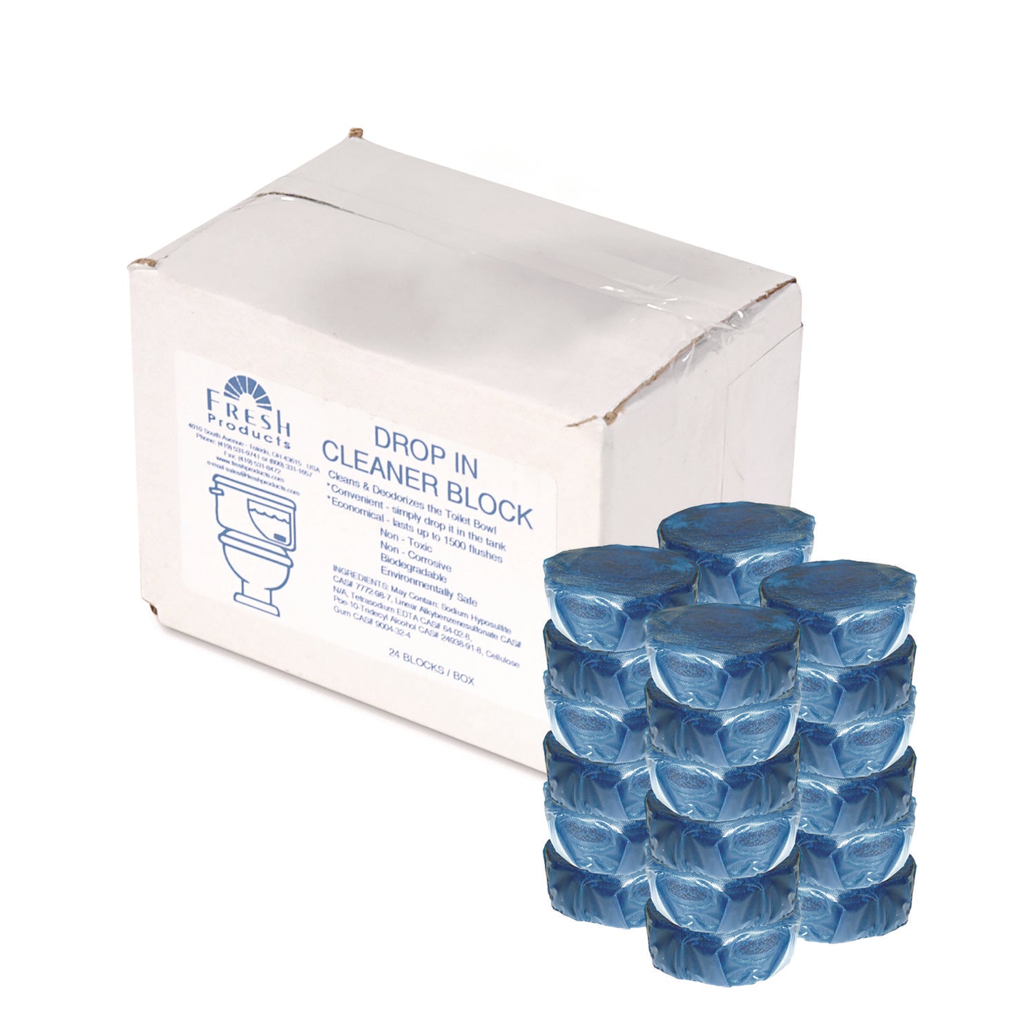 Fresh Products Drop-In Tank Non-Para Cleaner Block, Unscented, Blue, 24/Box, 3 Boxes/Carton (24DIFCT)