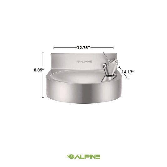 Alpine Wall-Mounted Indoor/Outdoor Water Fountain, Single-Level, Non-Filtered, Non-Refrigerated, Silver (ALP70001)