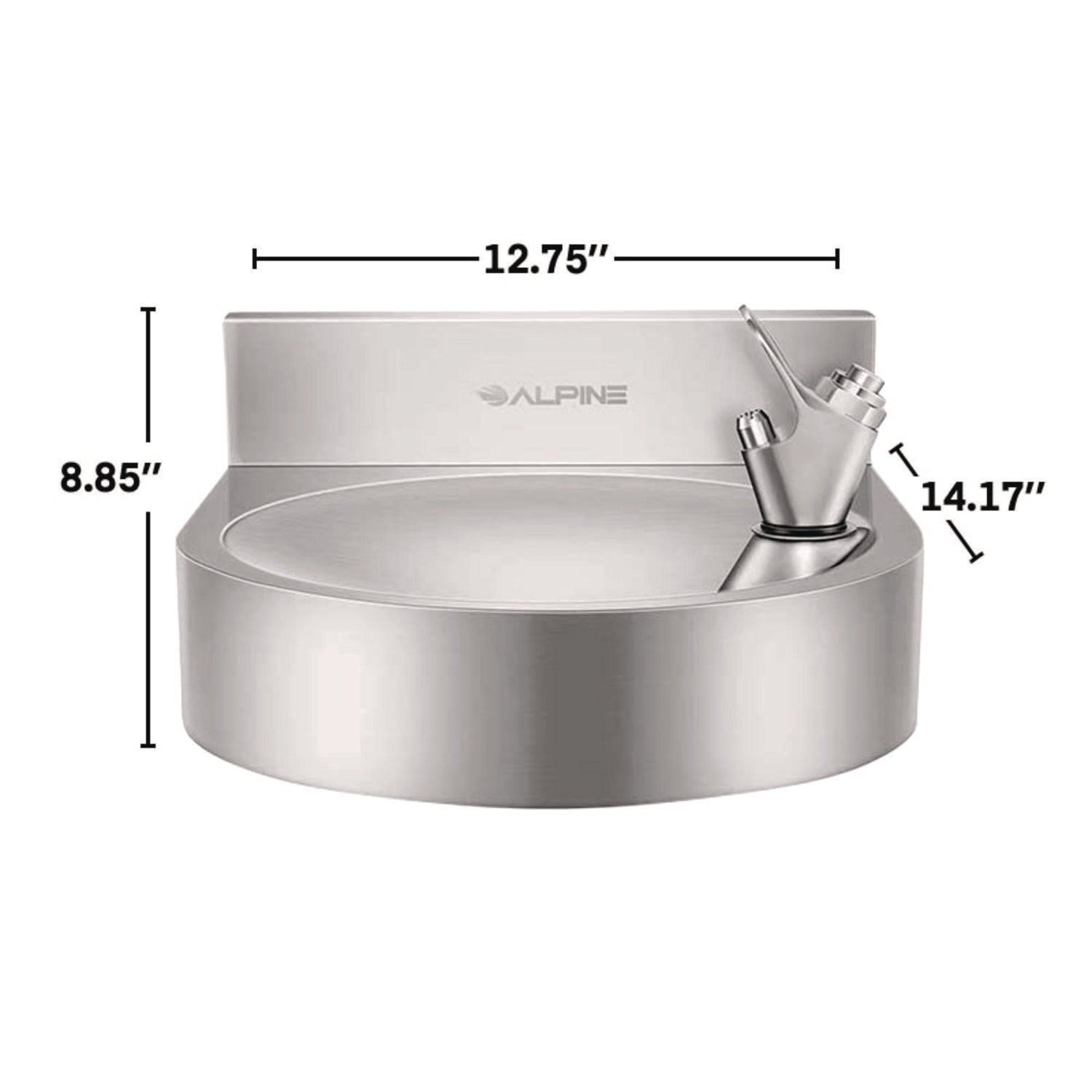 Alpine Wall-Mounted Indoor/Outdoor Water Fountain, Single-Level, Non-Filtered, Non-Refrigerated, Silver (ALP70001)