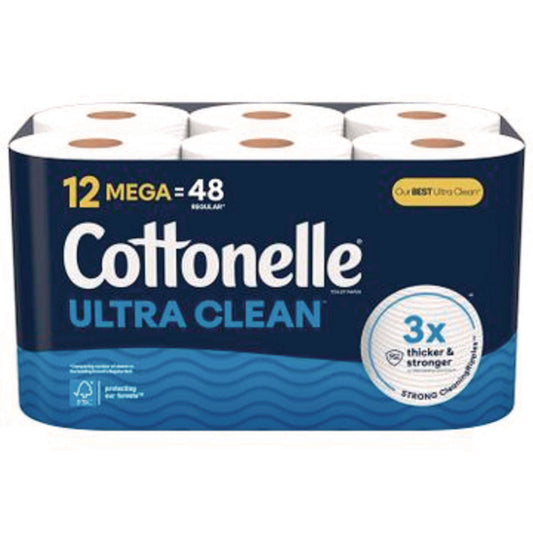 Cottonelle Ultra CleanCare Toilet Paper, Strong Bath Tissue, Septic Safe, 1-Ply, White, 284 Sheets/Roll, 12 Rolls/Pack, 4 Packs/Carton (55480)