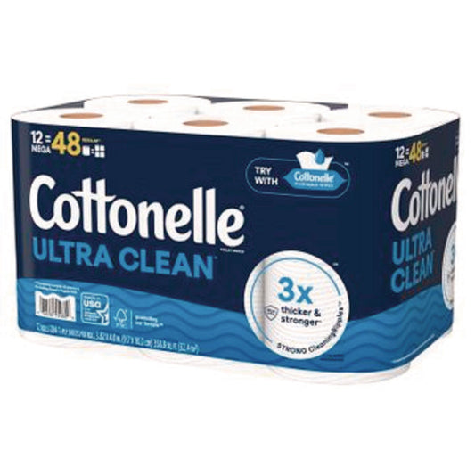 Cottonelle Ultra CleanCare Toilet Paper, Strong Bath Tissue, Septic Safe, 1-Ply, White, 284 Sheets/Roll, 12 Rolls/Pack, 4 Packs/Carton (55480)