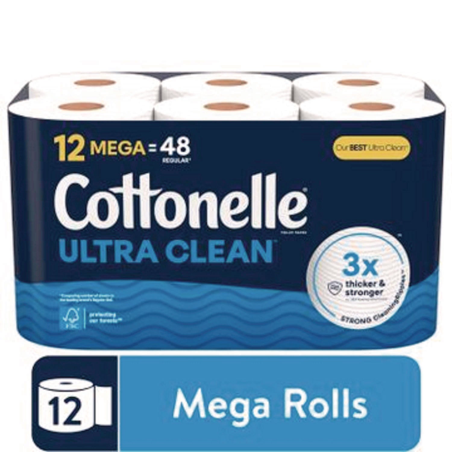 Cottonelle Ultra CleanCare Toilet Paper, Strong Bath Tissue, Septic Safe, 1-Ply, White, 284 Sheets/Roll, 12 Rolls/Pack, 4 Packs/Carton (55480)