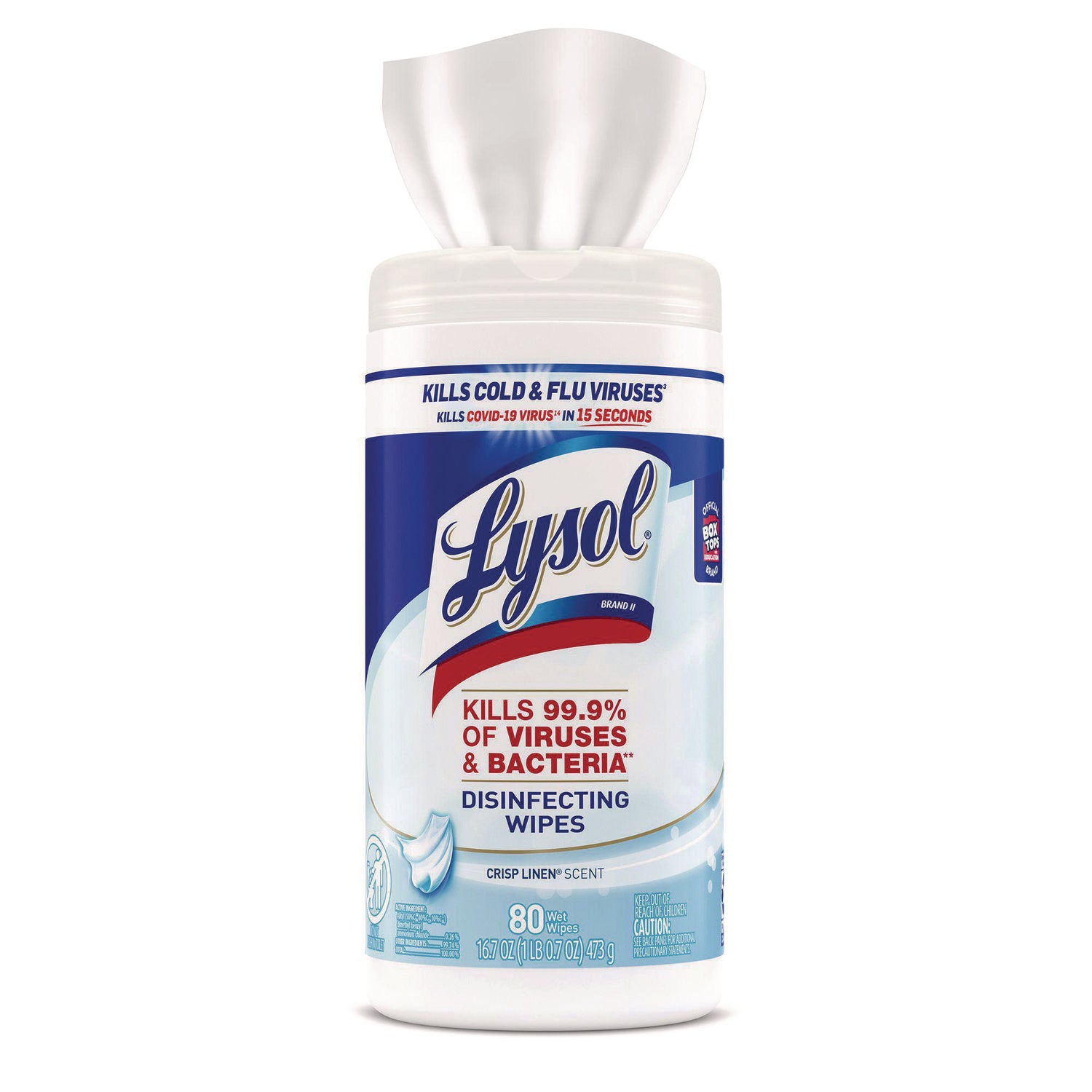 LYSOL Brand Disinfecting Wipes, 1-Ply, 7 x 7.25, Crisp Linen, White, 80 Wipes/Canister (89346)