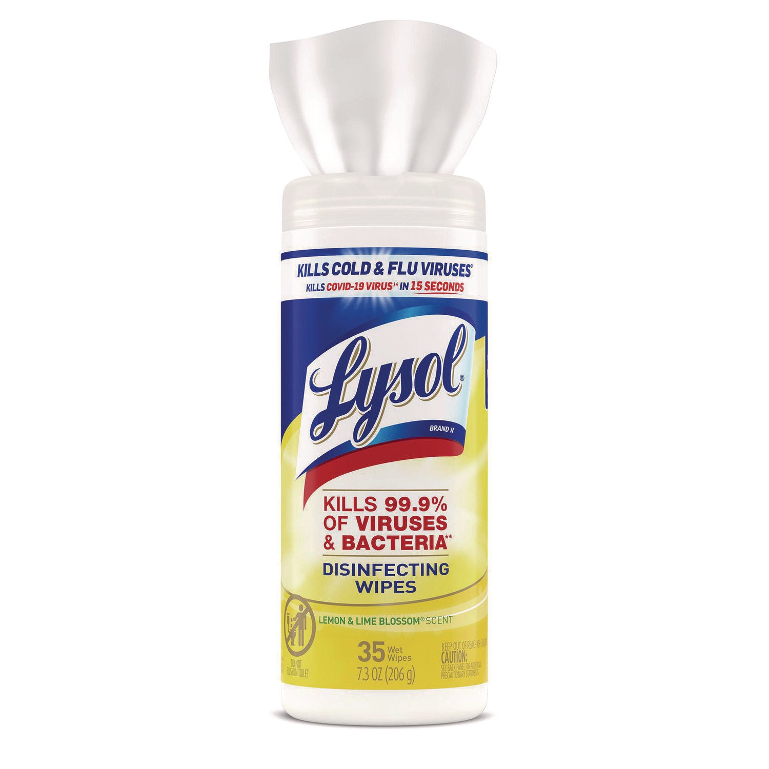 LYSOL Brand Disinfecting Wipes, 1-Ply, 7 x 7.25, Lemon and Lime Blossom, White, 35 Wipes/Canister (81145)