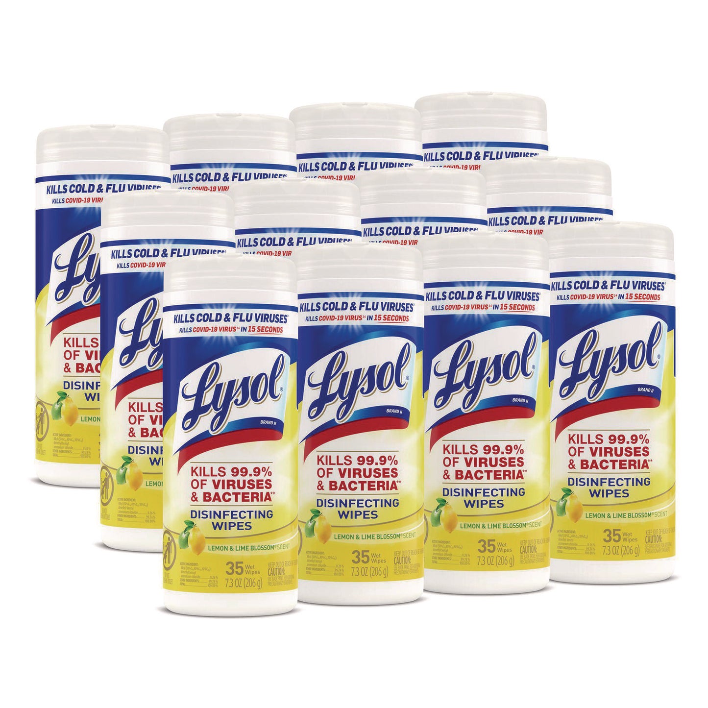 LYSOL Brand Disinfecting Wipes, 1-Ply, 7 x 7.25, Lemon and Lime Blossom, White, 35 Wipes/Canister, 12 Canisters/Carton (81145CT)