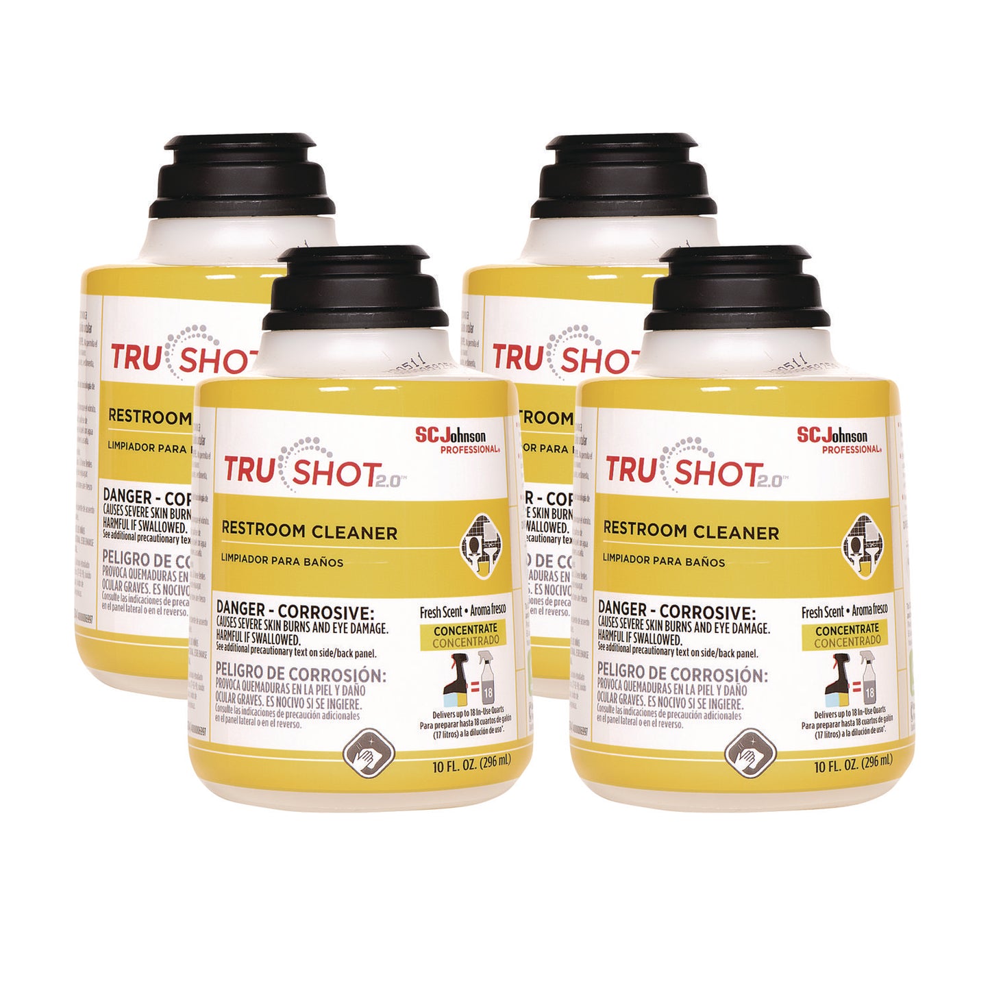 SC Johnson Professional TruShot 2.0 Restroom Cleaner, Clean Fresh Scent, 10 oz Cartridge, 4/Carton (315384)