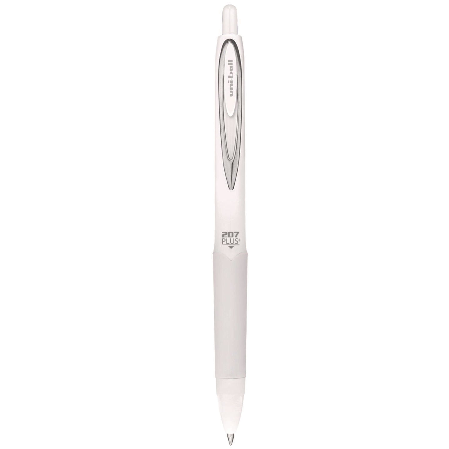 uni-ball 207 Plus+ Gel Pen, Retractable, Medium 0.7 mm, Black Ink, White Barrel, Dozen (70706)