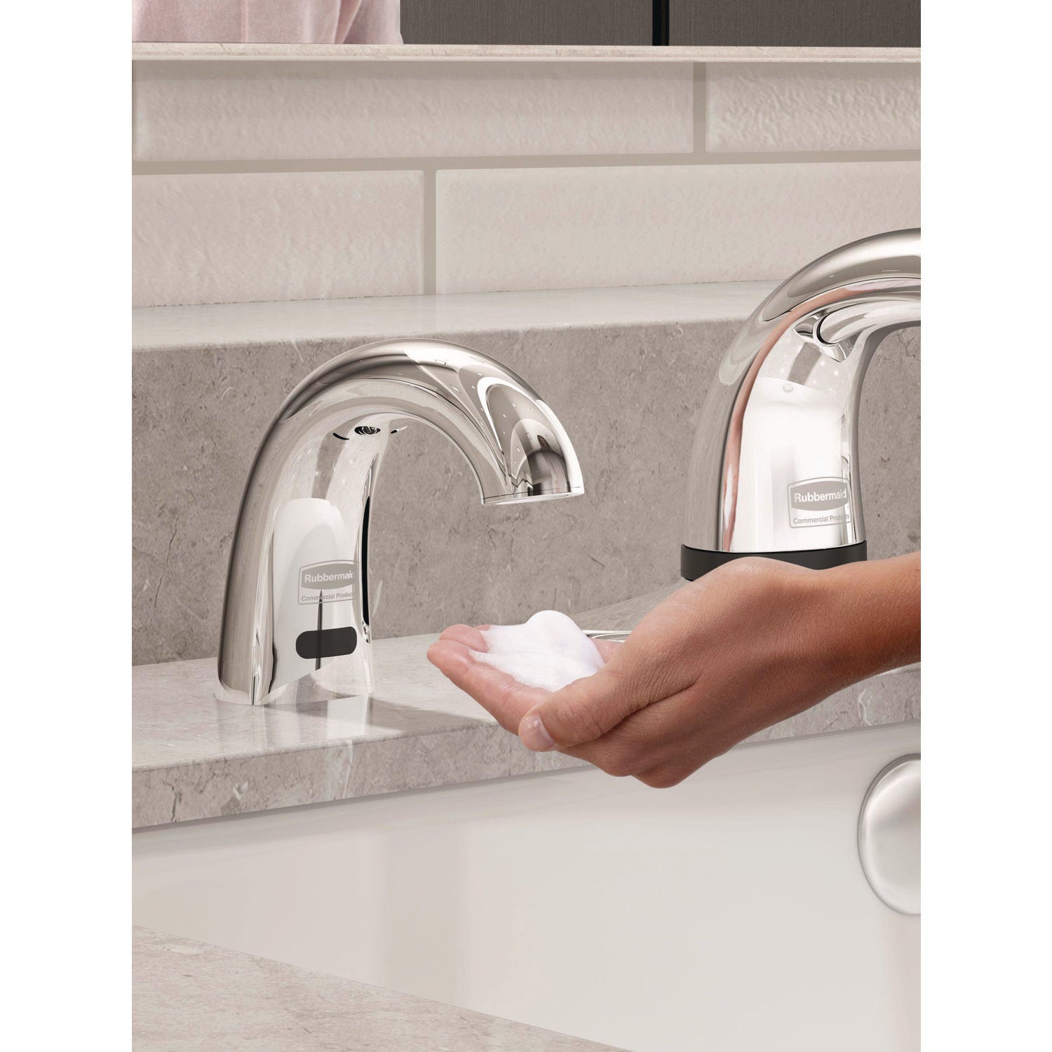 Rubbermaid Commercial One Shot Soap Dispenser - Touch Free, Foam, 1.9 x 5.5 x 4, Polished Chrome (4870465)