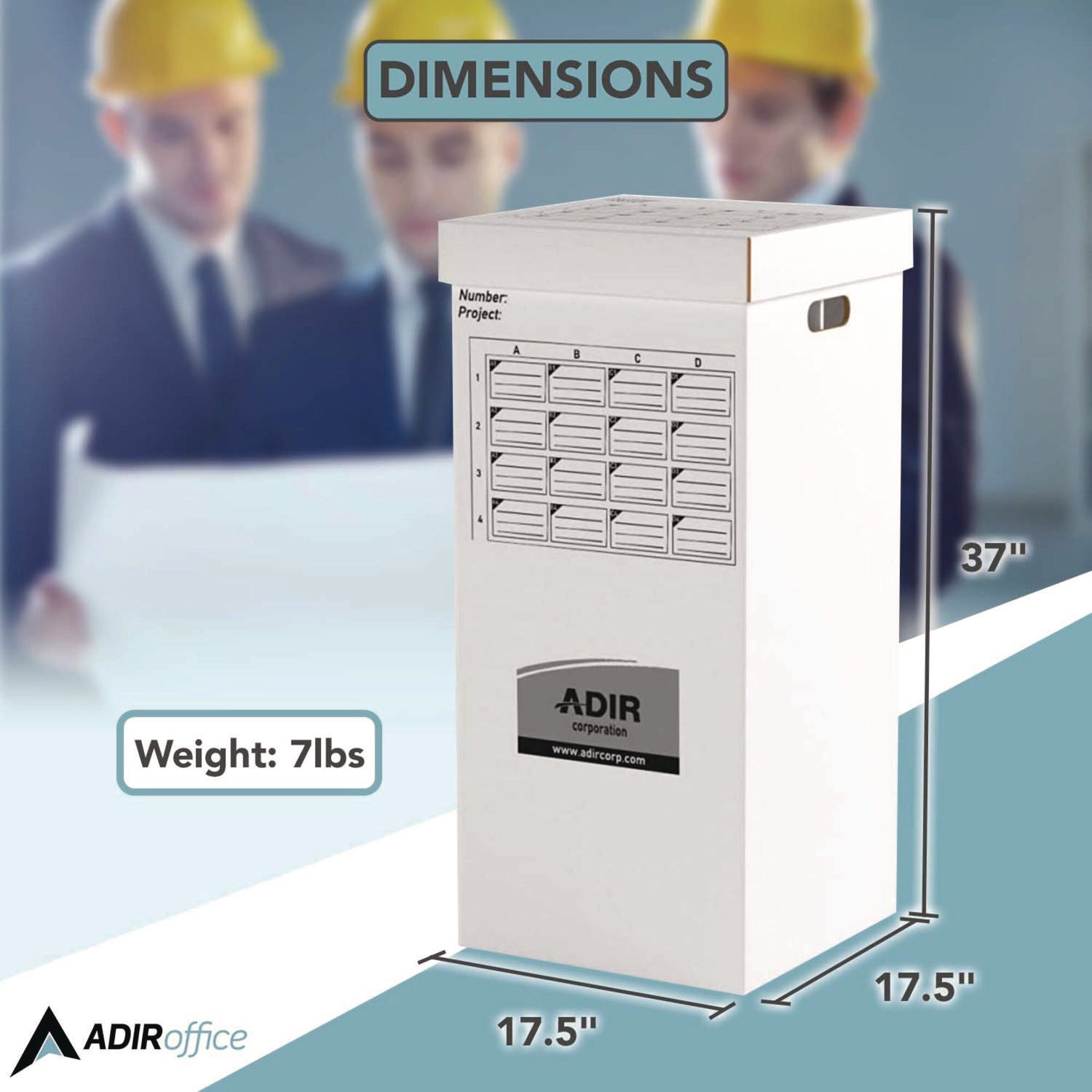 AdirOffice 16 Slot Blueprint Rolled File Upright Storage Box, 16 Compartments, 17.5 x 17.5 x 37, White (I623)