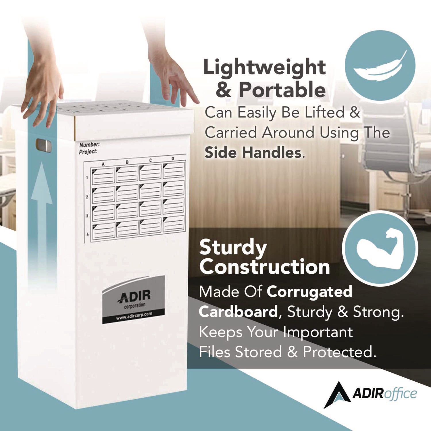 AdirOffice 16 Slot Blueprint Rolled File Upright Storage Box, 16 Compartments, 17.5 x 17.5 x 37, White (I623)