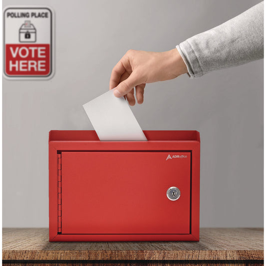 AdirOffice Medium Size Steel Multi-Purpose Secure Drop Box, 9.8 x 3.4 x 7.5, Red (I63102RED)