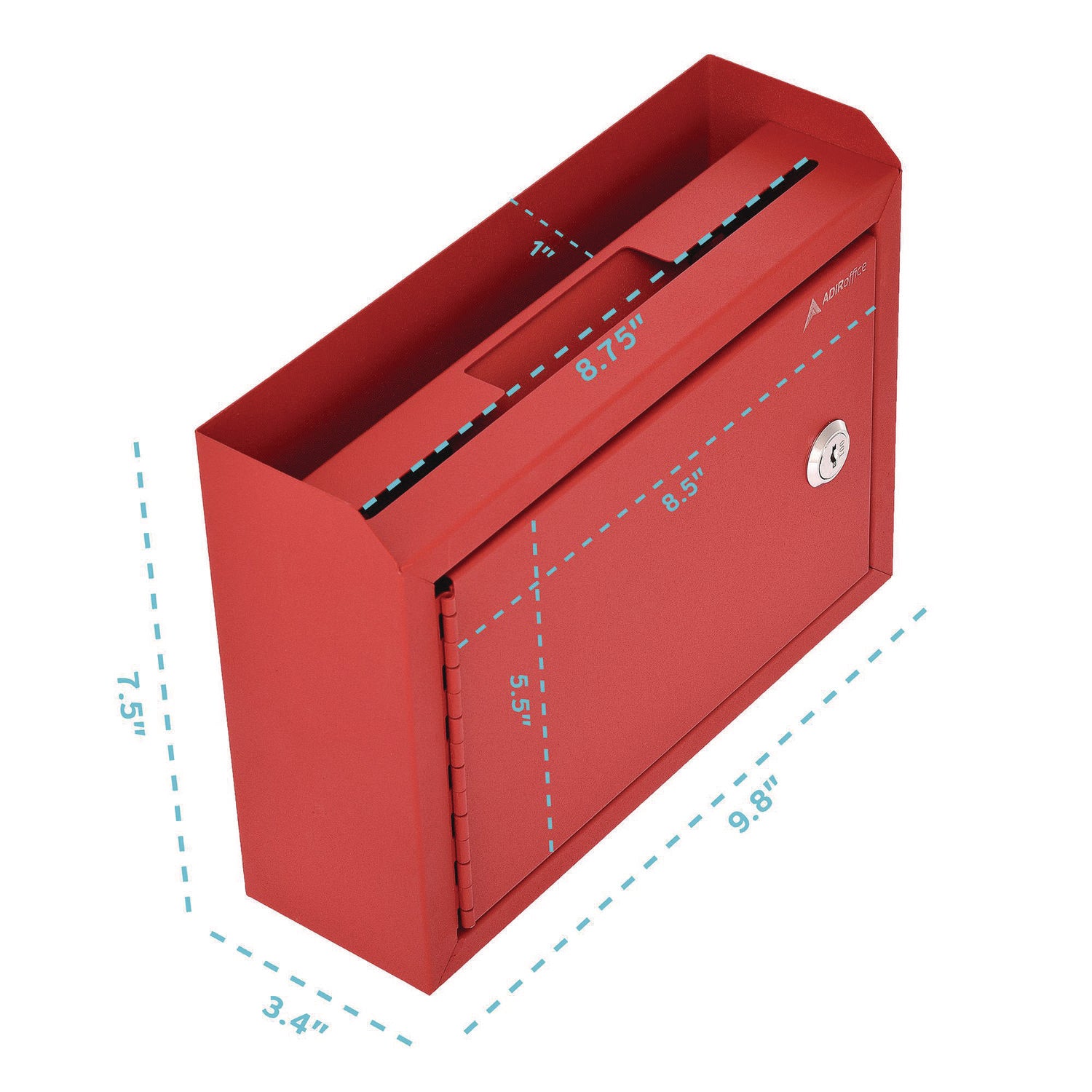 AdirOffice Medium Size Steel Multi-Purpose Secure Drop Box, 9.8 x 3.4 x 7.5, Red (I63102RED)