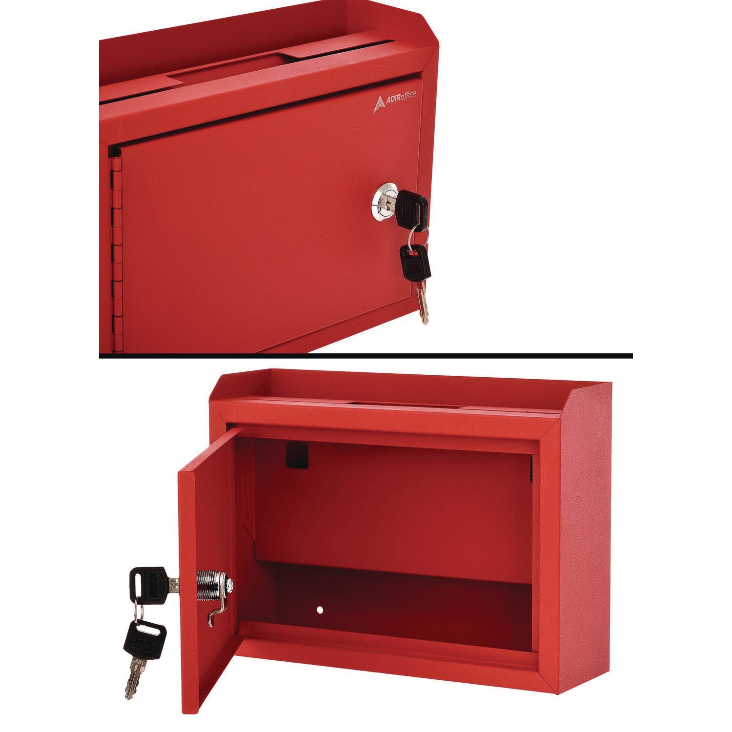 AdirOffice Medium Size Steel Multi-Purpose Secure Drop Box, 9.8 x 3.4 x 7.5, Red (I63102RED)