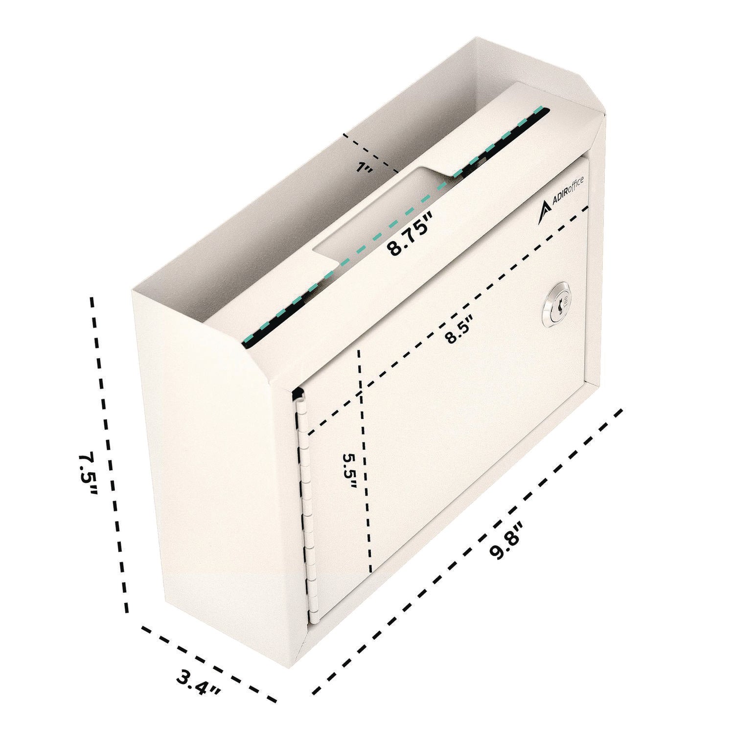 AdirOffice Medium Size Steel Multi-Purpose Secure Drop Box, 9.8 x 3.4 x 7.5, White (I63102WHI)