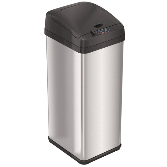 HLS Commercial Sensor Trash Can, Rectangular, 13 gal, Plastic/Stainless Steel, Silver (HLS13MX)