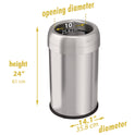HLS Commercial Open Top Trash Can, 13 gal, Plastic/Stainless Steel, Silver (HLS13STR)