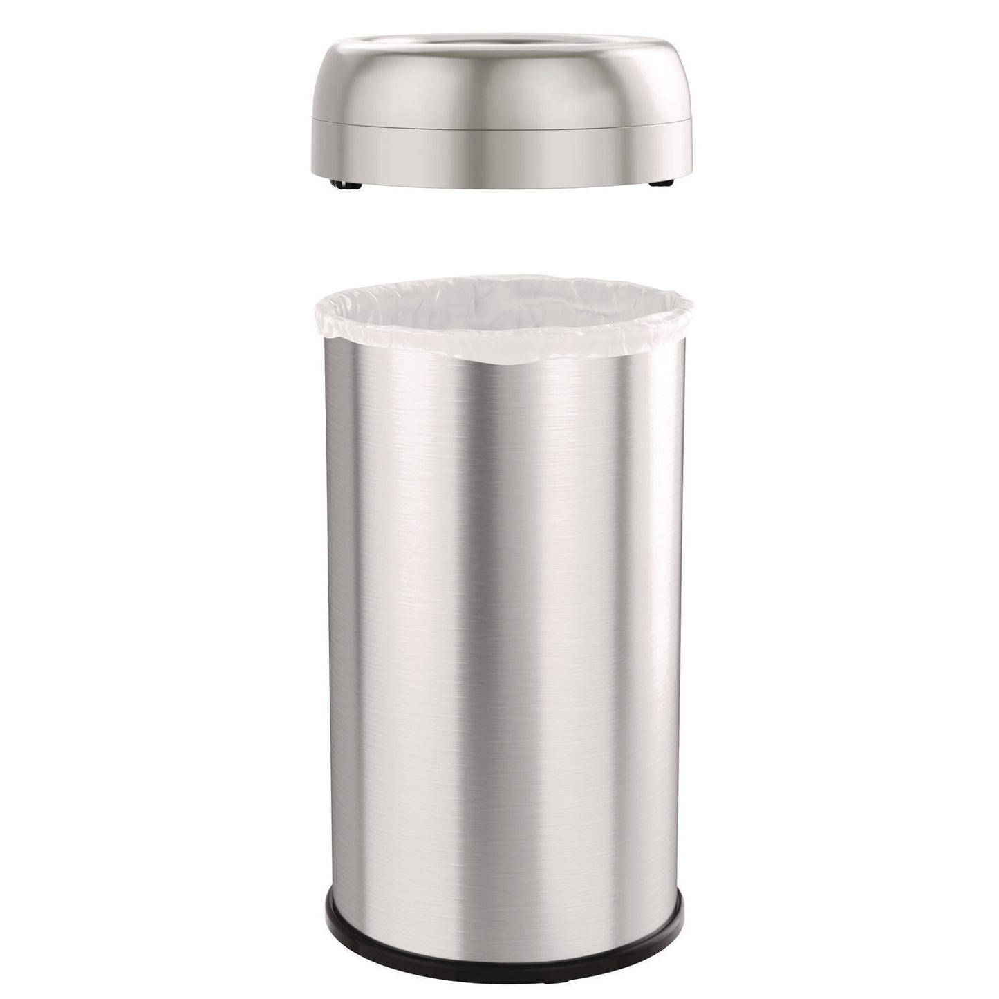 HLS Commercial Open Top Trash Can, Round, 16 gal, Plastic/Stainless Steel, Silver (HLS16STR)
