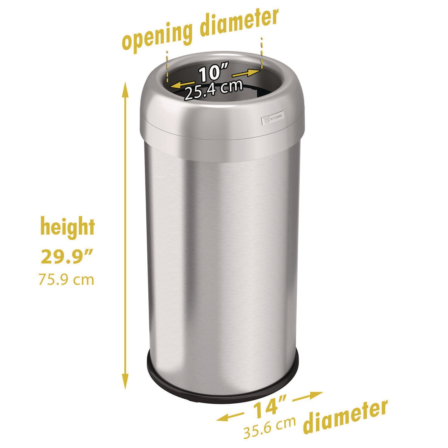 HLS Commercial Open Top Trash Can, Round, 16 gal, Plastic/Stainless Steel, Silver (HLS16STR)