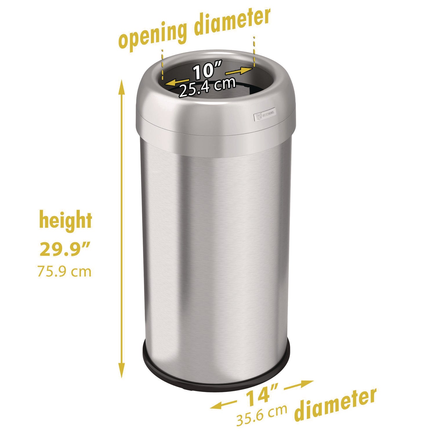 HLS Commercial Open Top Trash Can, Round, 16 gal, Plastic/Stainless Steel, Silver (HLS16STR)