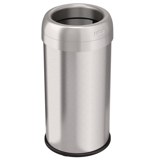 HLS Commercial Open Top Trash Can, Round, 16 gal, Plastic/Stainless Steel, Silver (HLS16STR)