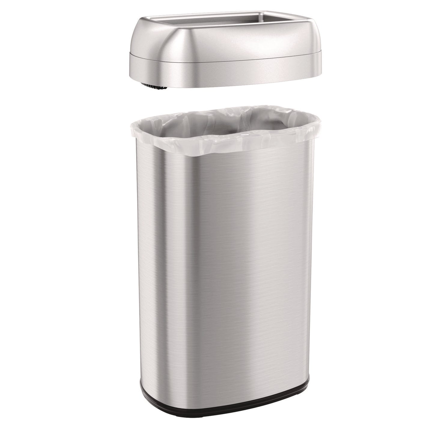 HLS Commercial Open Top Trash Can, Oval, 16 gal, Plastic/Stainless Steel, Silver (HLS16STV)
