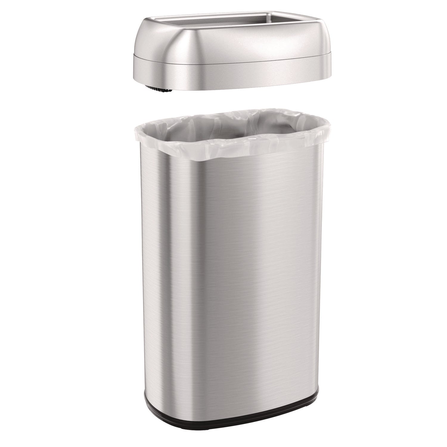 HLS Commercial Open Top Trash Can, Oval, 16 gal, Plastic/Stainless Steel, Silver (HLS16STV)