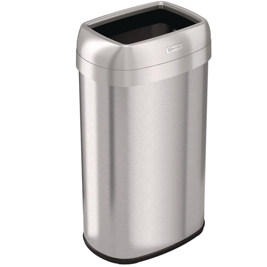 HLS Commercial Open Top Trash Can, Oval, 16 gal, Plastic/Stainless Steel, Silver (HLS16STV)