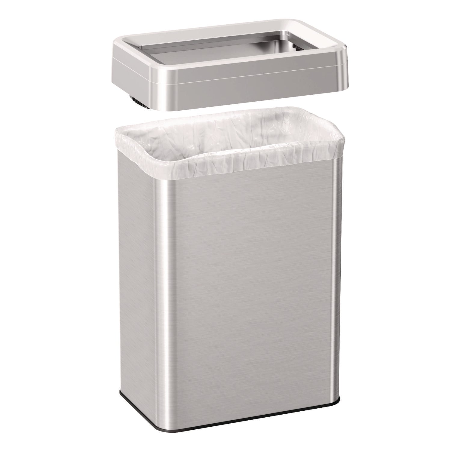 HLS Commercial Open Top Trash Can, Rectangular, 16 gal, Plastic/Stainless Steel, Silver (HLS16UOT)