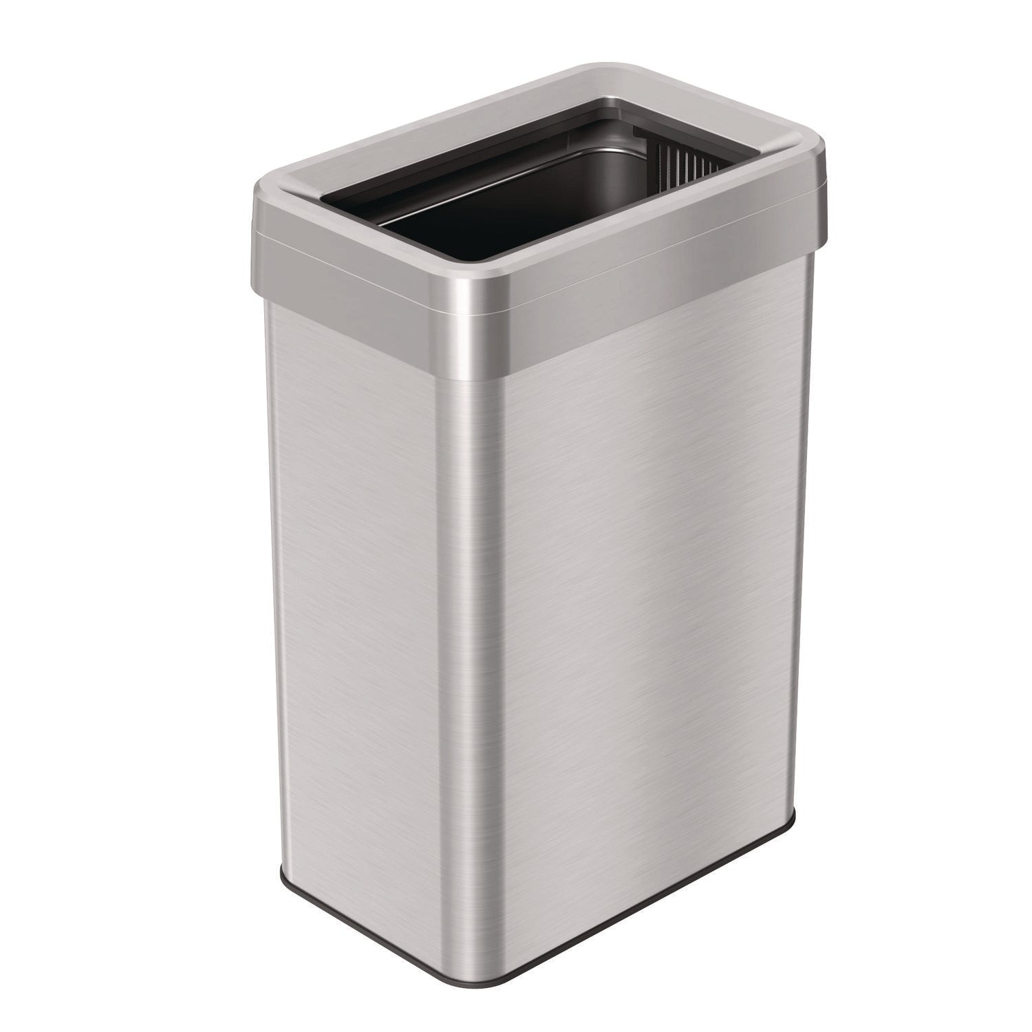 HLS Commercial Open Top Trash Can, Rectangular, 16 gal, Plastic/Stainless Steel, Silver (HLS16UOT)