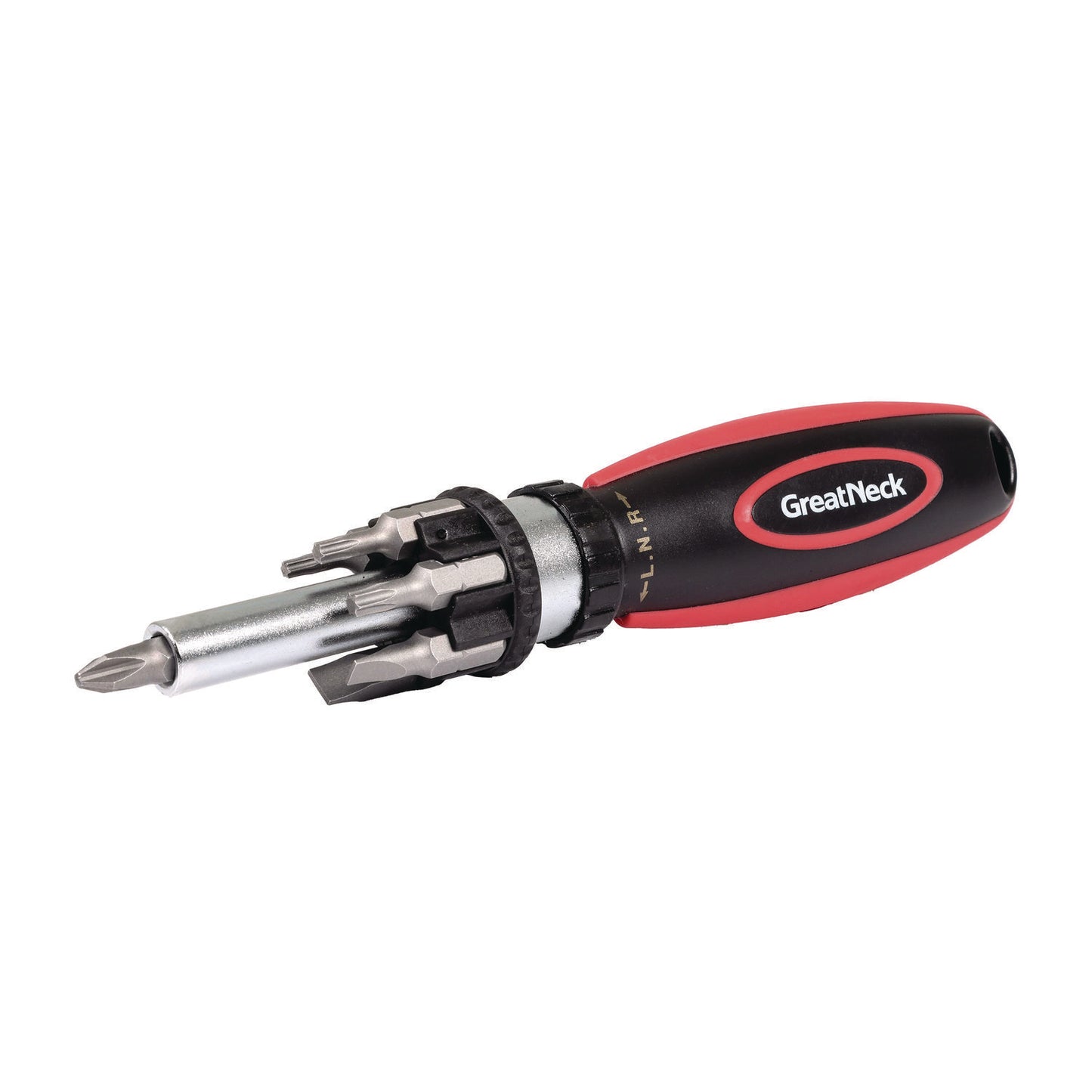 Great Neck Ratcheting Screw/Nut Driver Set, Phillips/Slotted/Star Bits, 7" Long, Black/Red (950DE)