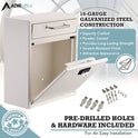 AdirOffice Medium Secure Drop Box Wall Mounted Locking Mail Box with Key and Combination Lock, 10.51 x 4.72 x 12, White (I63105WHIKC)