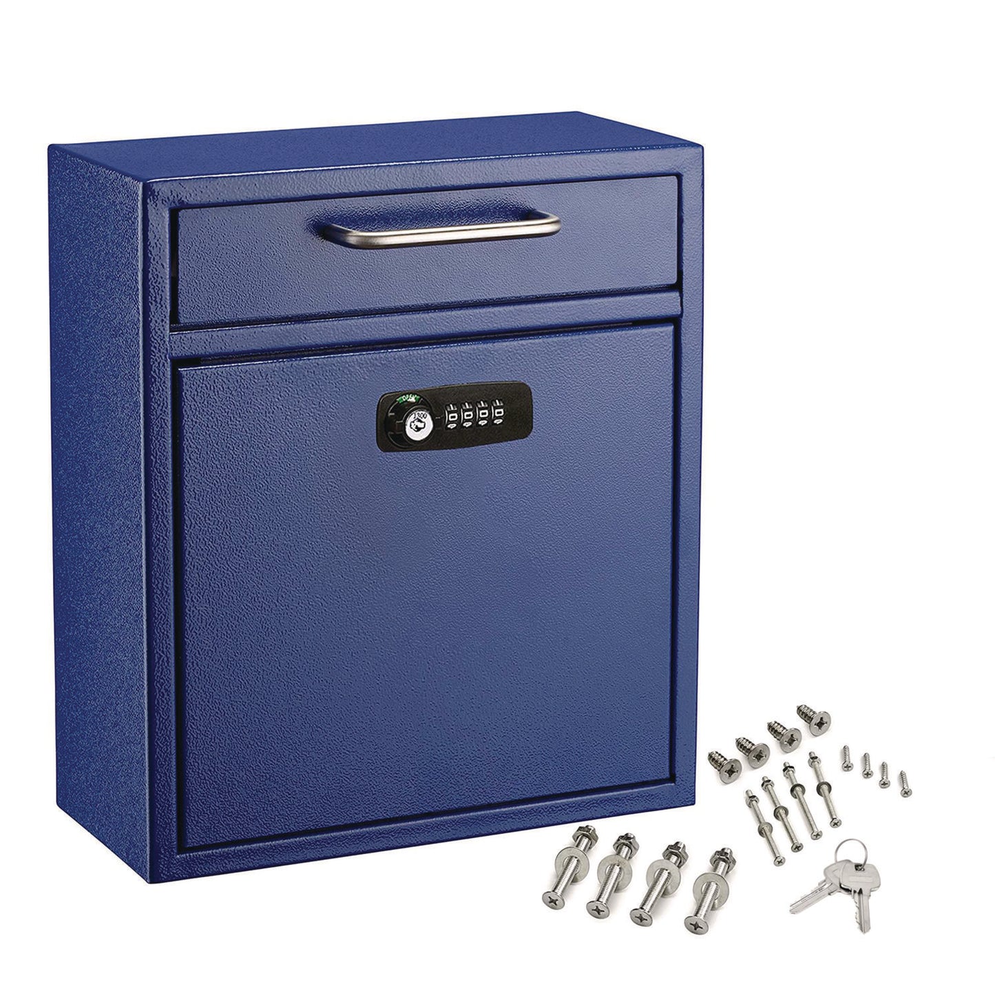 AdirOffice Medium Secure Drop Box Wall Mounted Locking Mail Box with Key and Combination Lock, 10.51 x 4.72 x 12, Blue (I63105BLUKC)