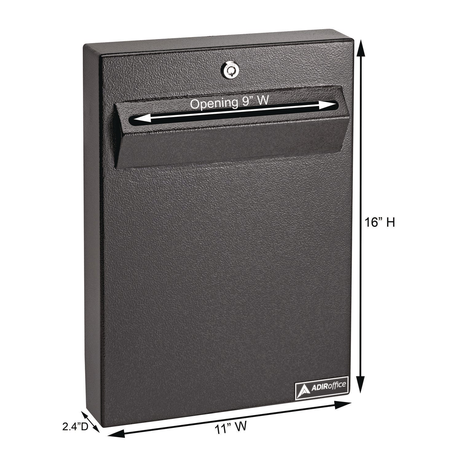 AdirOffice Large Wall Mounted Weatherproof Steel Secure Drop Box, 11 x 2.4 x 16, Black (I63114BLK)