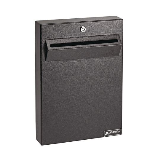 AdirOffice Large Wall Mounted Weatherproof Steel Secure Drop Box, 11 x 2.4 x 16, Black (I63114BLK)