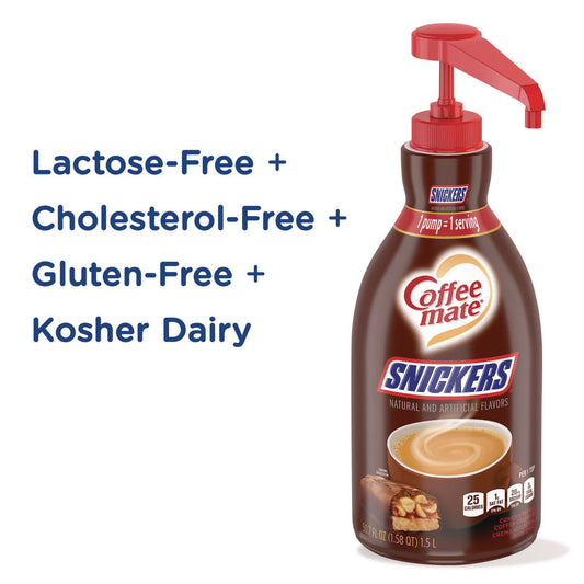 Coffee-mate Liquid Coffee Creamer, Snickers, 1.5 Liter Pump Bottle (97955EA)