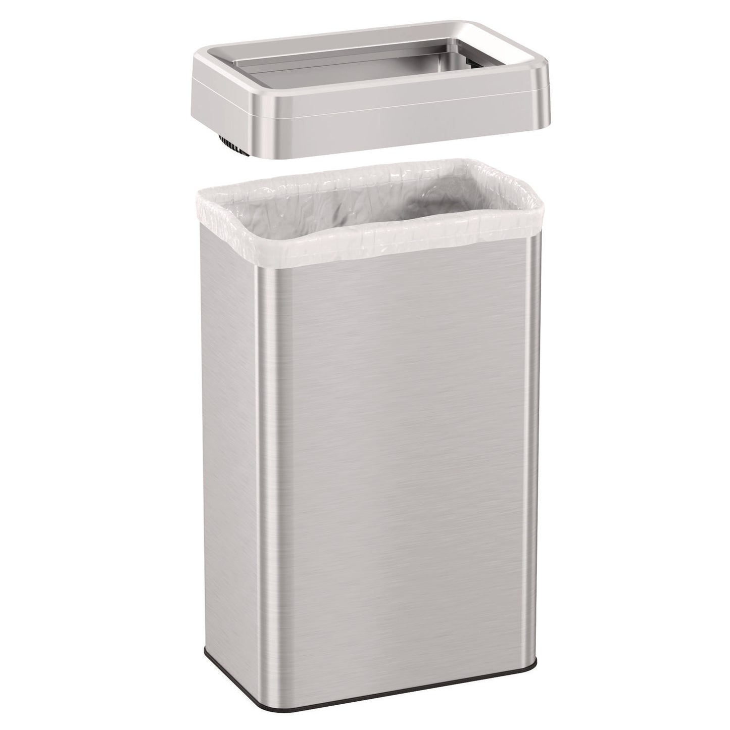 HLS Commercial Open Top Trash Can, Rectangular, 18 gal, Plastic/Stainless Steel, Silver (HLS18UOT)