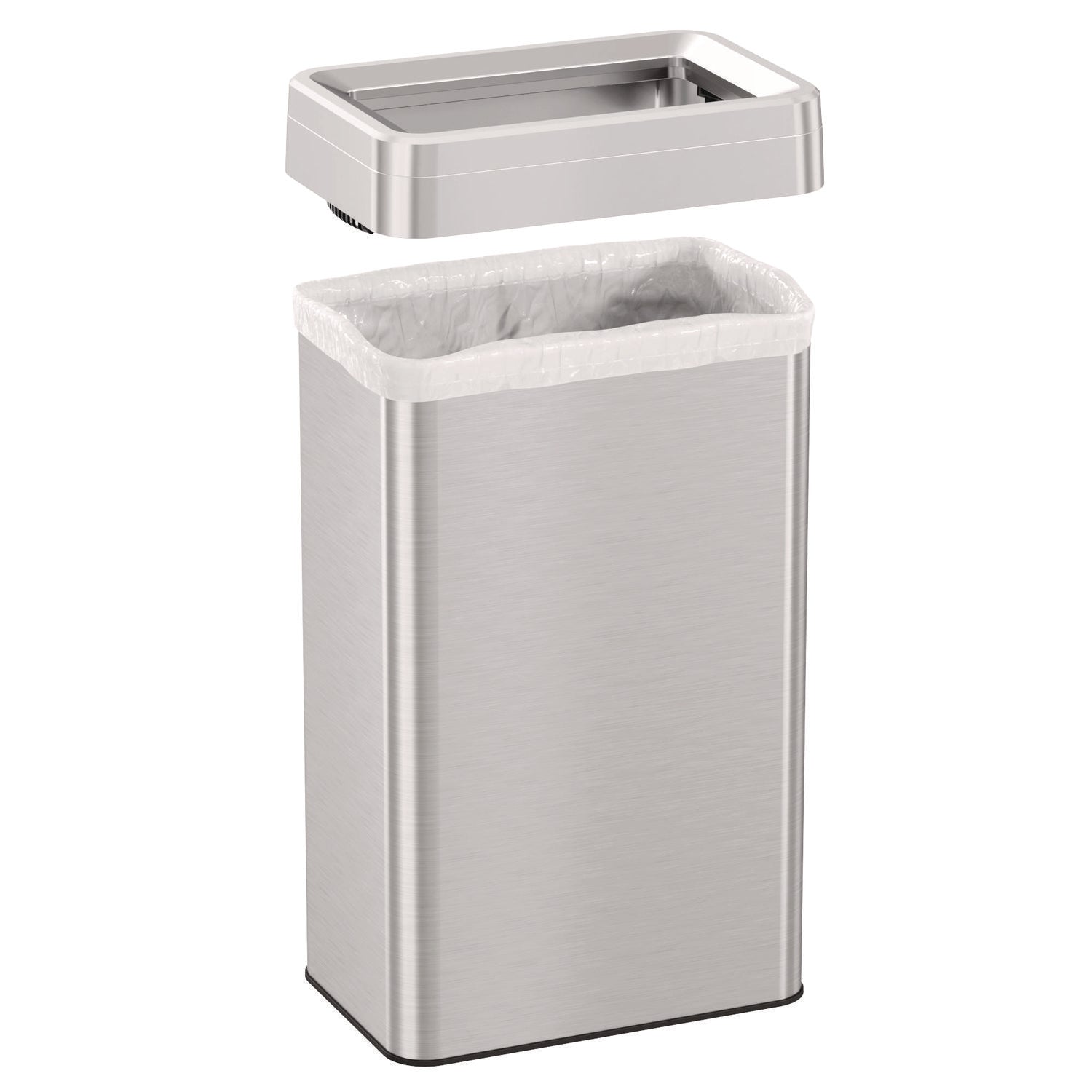 HLS Commercial Open Top Trash Can, Rectangular, 18 gal, Plastic/Stainless Steel, Silver (HLS18UOT)
