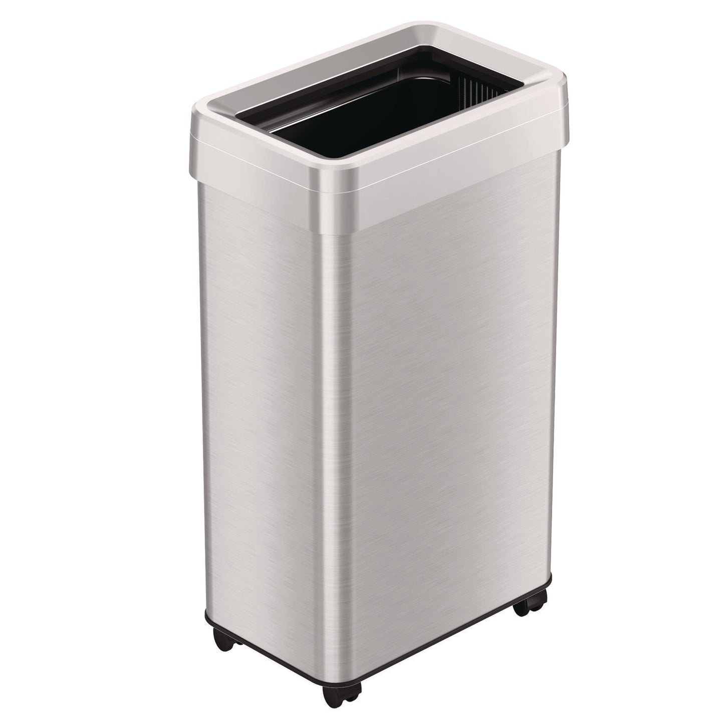 HLS Commercial Open Top Trash Can with Wheels, 18 gal, Plastic Stainless Steel, Silver (HLS18UOTM)