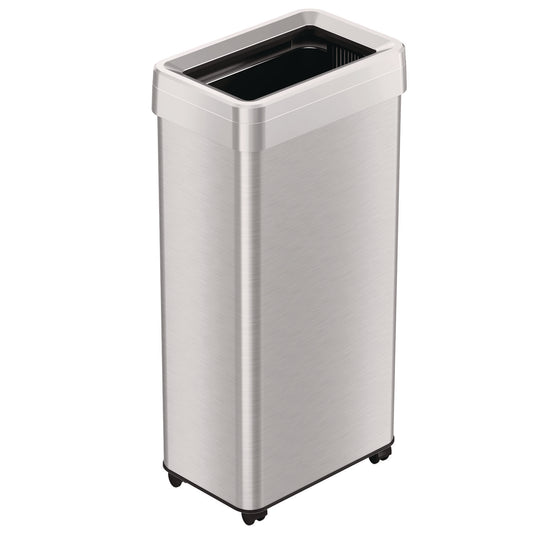 HLS Commercial Open Top Trash Can with Wheels, 21 gal, Plastic/Stainless Steel, Silver (HLS21UOTM)